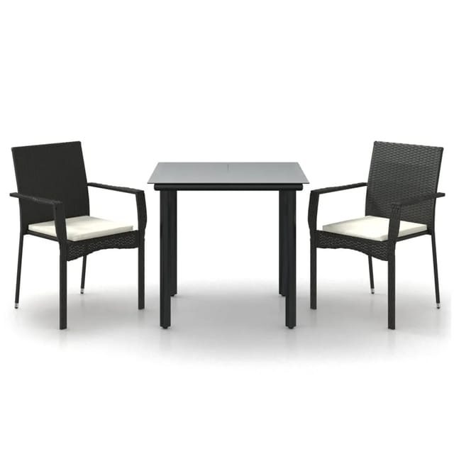 vidaXL 3-Tlg Garten-Essgruppe mit Kissen Schwarz Poly Rattan 3185131