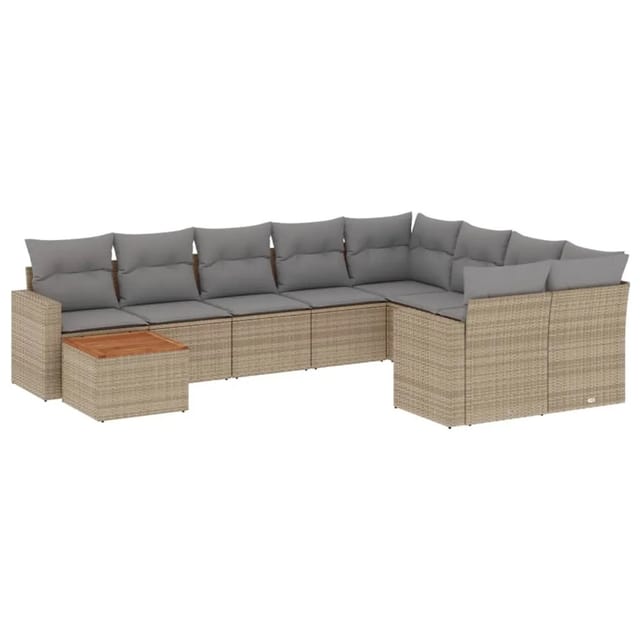 vidaXL 10-Tlg Garten-Sofagarnitur mit Kissen Beige Poly Rattan 3256619