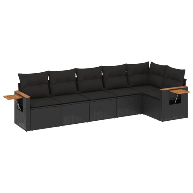 vidaXL 6-Tlg Garten-Sofagarnitur mit Kissen Schwarz Poly Rattan 3226825