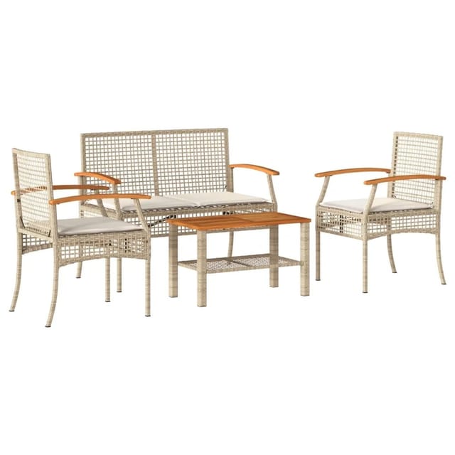 vidaXL 4-Tlg Garten-Lounge-Set mit Kissen Beige Poly Rattan 366268