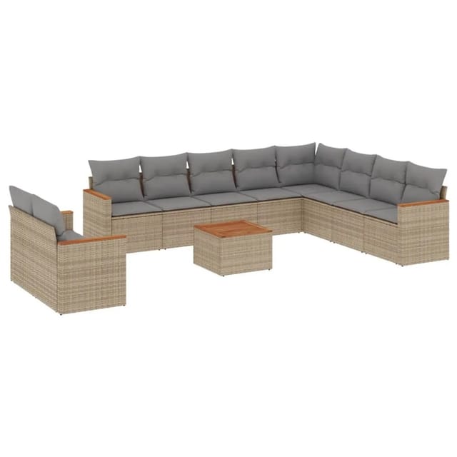 vidaXL 11-Tlg Garten-Sofagarnitur mit Kissen Beige Poly Rattan 3226122