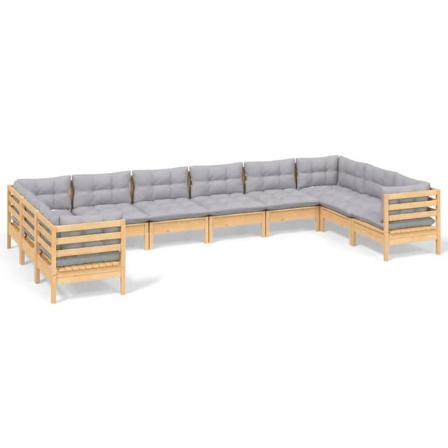 vidaXL 10-Tlg Garten-Lounge-Set mit Grauen Kissen Kiefernholz 3097330