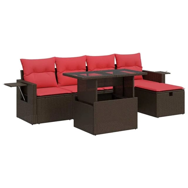 vidaXL 6-Tlg Garten-Sofagarnitur mit Kissen Braun Poly Rattan 3327854