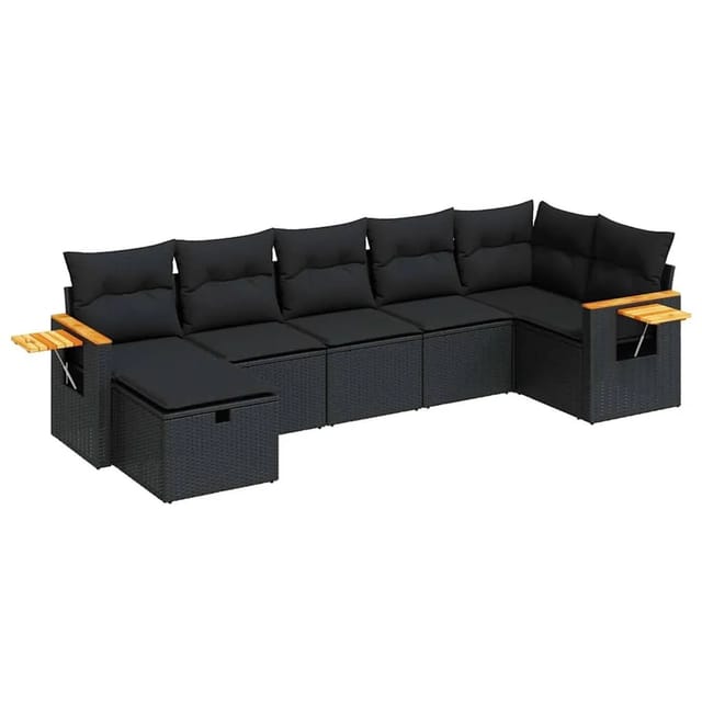 vidaXL 7-Tlg Garten-Sofagarnitur mit Kissen Schwarz Poly Rattan 3325982