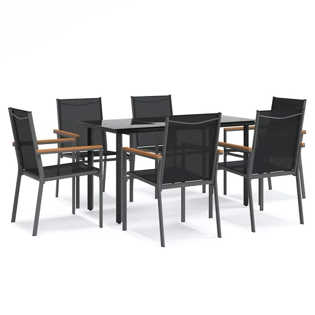 vidaXL 7-Tlg Garten-Essgruppe Schwarz Textilene und Stahl 3187044