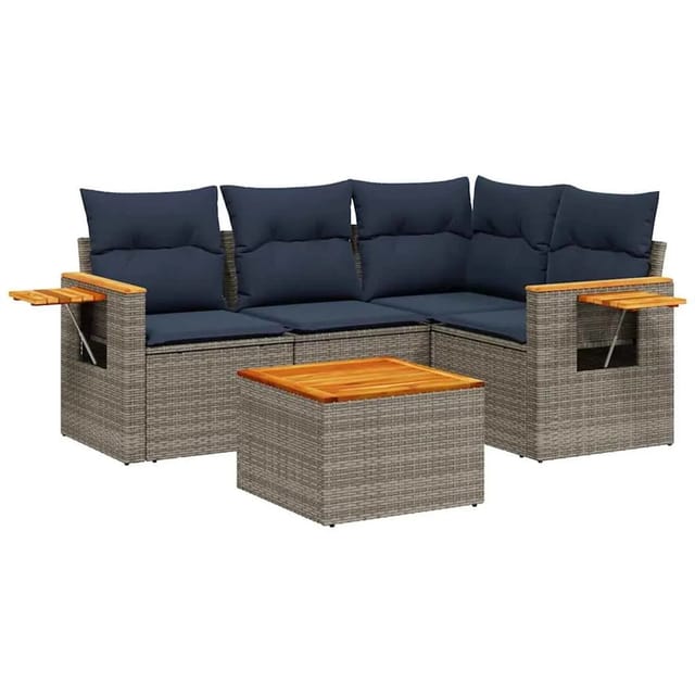 vidaXL 5-Tlg Garten-Sofagarnitur mit Kissen Grau Poly Rattan 3226782