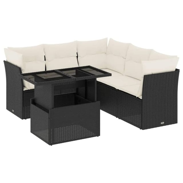 vidaXL 6-Tlg Garten-Sofagarnitur mit Kissen Schwarz Poly Rattan 3266576