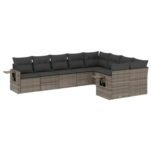 vidaXL 9-Tlg Garten-Sofagarnitur mit Kissen Grau Poly Rattan 3220639