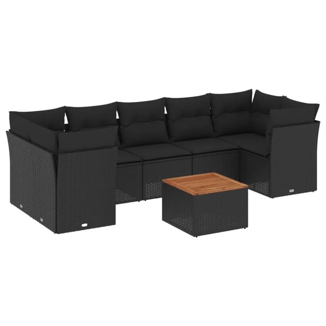 vidaXL 8-Tlg Garten-Sofagarnitur mit Kissen Schwarz Poly Rattan 3255838