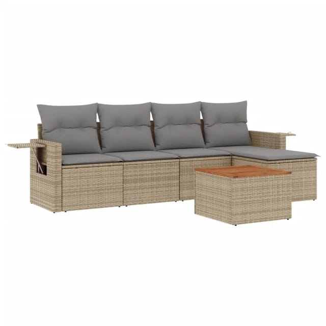 vidaXL 6-Tlg Garten-Sofagarnitur mit Kissen Beige Poly Rattan 3256871