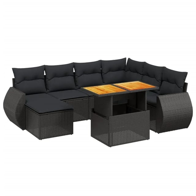 vidaXL 8-Tlg Garten-Sofagarnitur mit Kissen Schwarz Poly Rattan 3272308