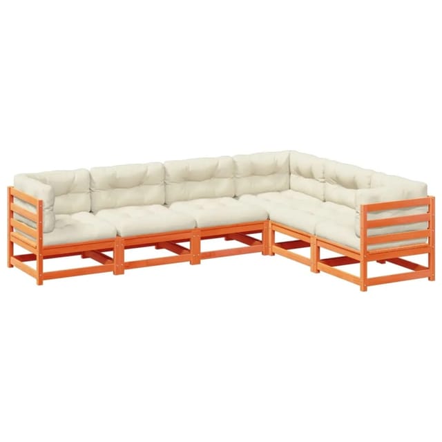 vidaXL 6-Tlg Garten-Sofagarnitur mit Kissen Wachsbraun Kiefernholz 3299457