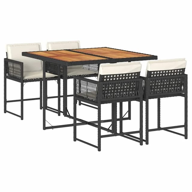vidaXL 5-Tlg Garten-Essgruppe mit Kissen Schwarz Poly Rattan 3211443