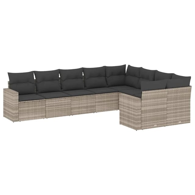 vidaXL 9-Tlg Garten-Sofagarnitur mit Kissen Hellgrau Poly Rattan 3219432