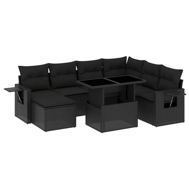 vidaXL 9-Tlg Garten-Sofagarnitur mit Kissen Schwarz Poly Rattan 3268095