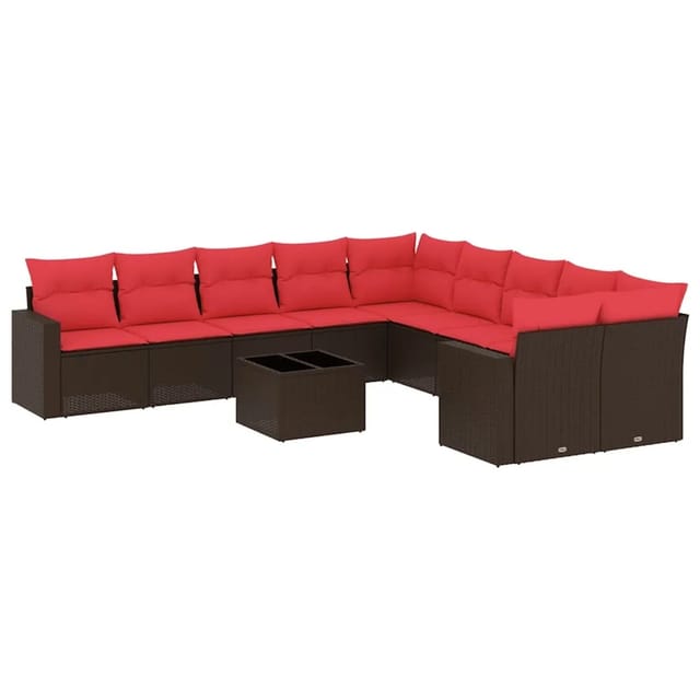 vidaXL 11-Tlg Garten-Sofagarnitur mit Kissen Braun Poly Rattan 3219514