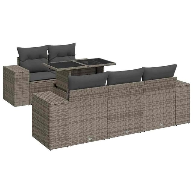 vidaXL 6-Tlg Garten-Sofagarnitur mit Kissen Grau Poly Rattan 3326731