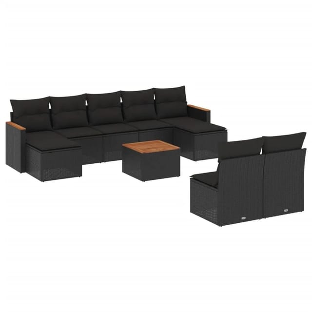 vidaXL 10-Tlg Garten-Sofagarnitur mit Kissen Schwarz Poly Rattan 3226377