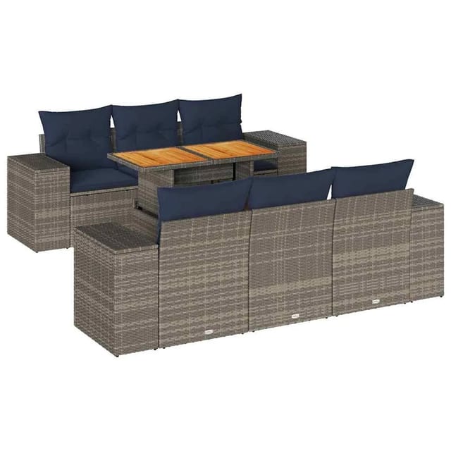 vidaXL 7-Tlg Garten-Sofagarnitur mit Kissen Grau Poly Rattan 3327337