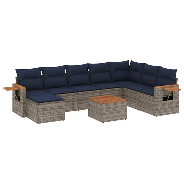 vidaXL 9-Tlg Garten-Sofagarnitur mit Kissen Grau Poly Rattan 3227097