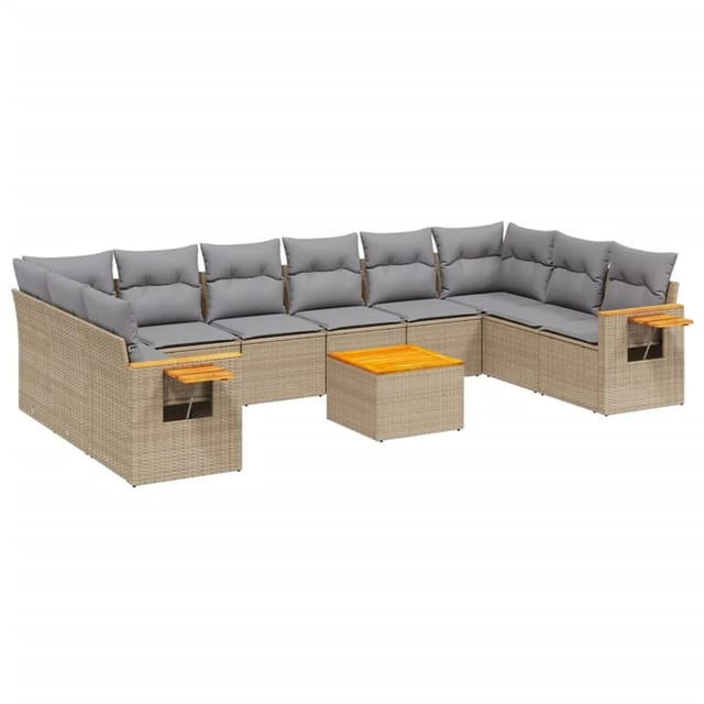 vidaXL 11-Tlg Garten-Sofagarnitur mit Kissen Beige Poly Rattan 3227172