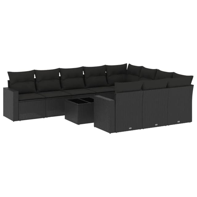 vidaXL 11-Tlg Garten-Sofagarnitur mit Kissen Schwarz Poly Rattan 3219485