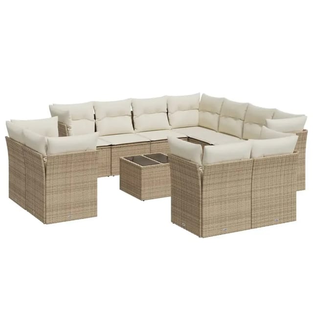 vidaXL 12-Tlg Garten-Sofagarnitur mit Kissen Beige Poly Rattan 3250357