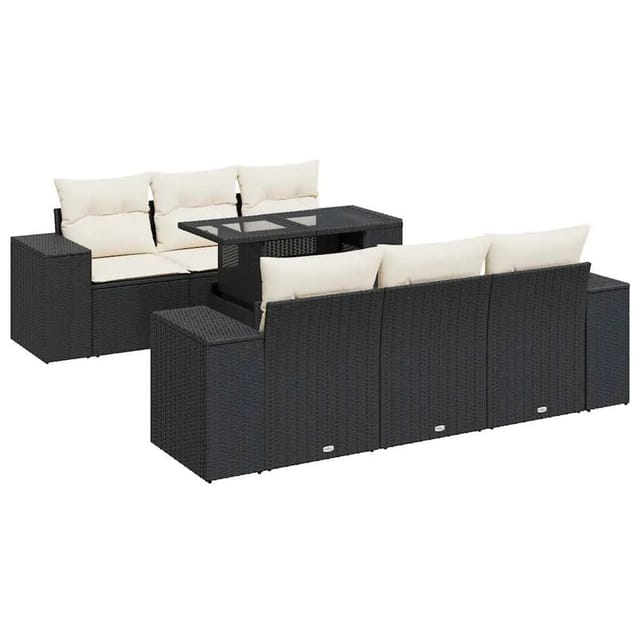 vidaXL 7-Tlg Garten-Sofagarnitur mit Kissen Schwarz Poly Rattan 3326737
