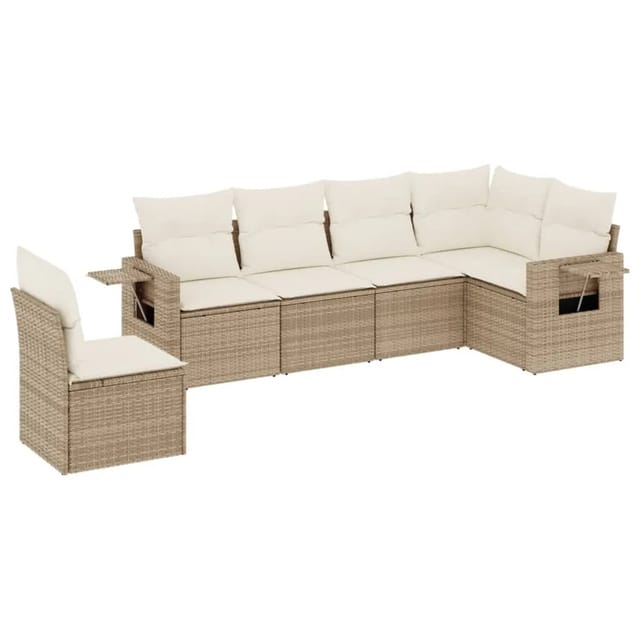 vidaXL 6-Tlg Garten-Sofagarnitur mit Kissen Beige Poly Rattan 3252565