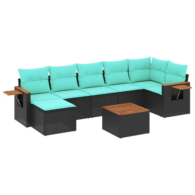 vidaXL 8-Tlg Garten-Sofagarnitur mit Kissen Schwarz Poly Rattan 3227037