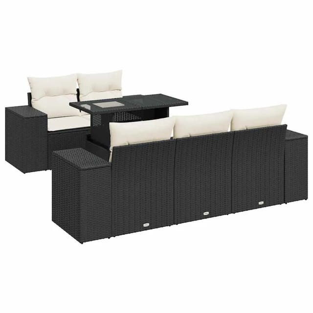 vidaXL 6-Tlg Garten-Sofagarnitur mit Kissen Schwarz Poly Rattan 3326727