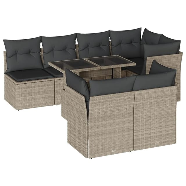 vidaXL 8-Tlg Garten-Sofagarnitur mit Kissen Hellgrau Poly Rattan 3266412