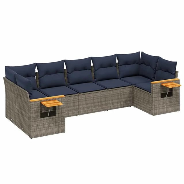 vidaXL 7-Tlg Garten-Sofagarnitur mit Kissen Grau Poly Rattan 3227111