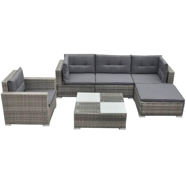 vidaXL 6-Tlg Garten-Lounge-Set mit Auflagen Poly Rattan Grau 42744
