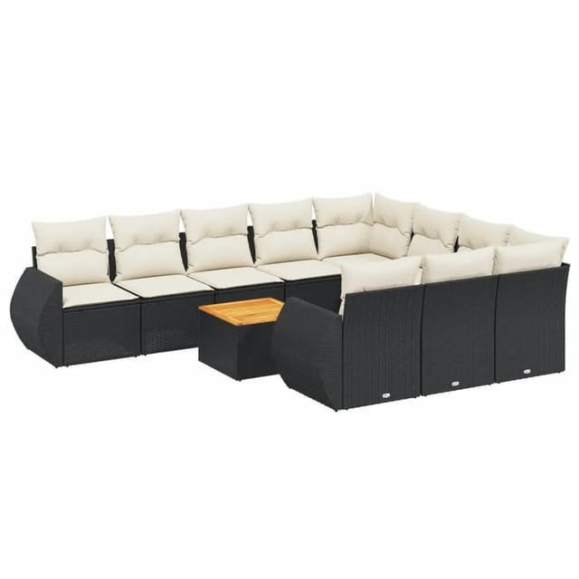 vidaXL 11-Tlg Garten-Sofagarnitur mit Kissen Schwarz Poly Rattan 3225181