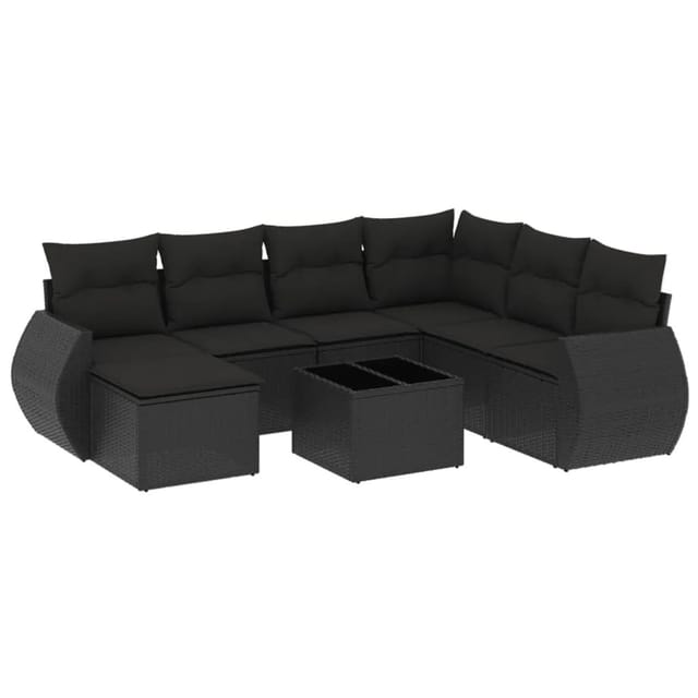 vidaXL 8-Tlg Garten-Sofagarnitur mit Kissen Schwarz Poly Rattan 3254042