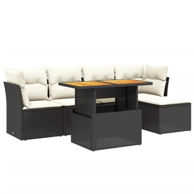 vidaXL 6-Tlg Garten-Sofagarnitur mit Kissen Schwarz Poly Rattan 3270804