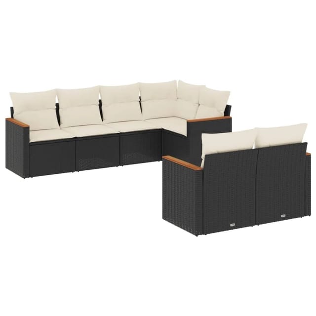 vidaXL 7-Tlg Garten-Sofagarnitur mit Kissen Schwarz Poly Rattan 3226140