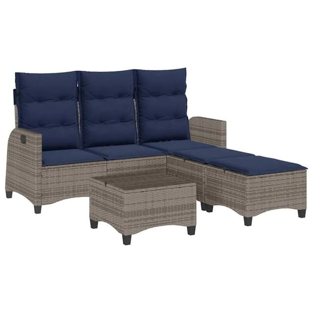 vidaXL 3-Tlg Garten-Sofagarnitur mit Kissen L-Form Grau Poly Rattan 3328644