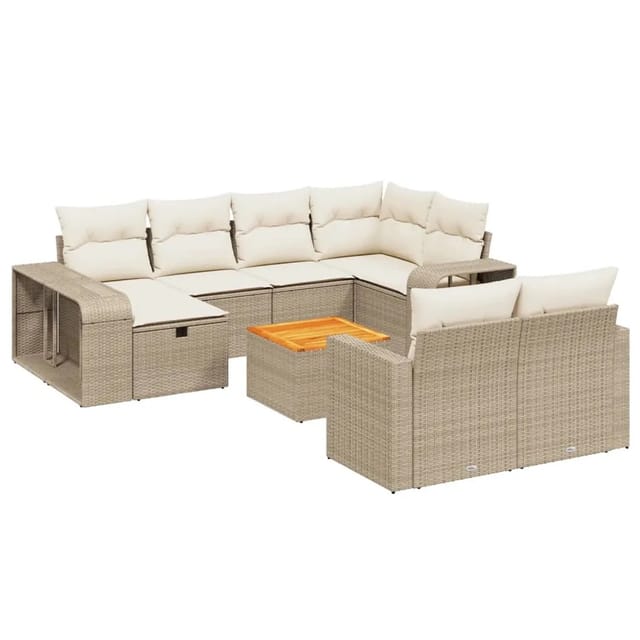 vidaXL 11-Tlg Garten-Sofagarnitur mit Kissen Beige Poly Rattan 3266258