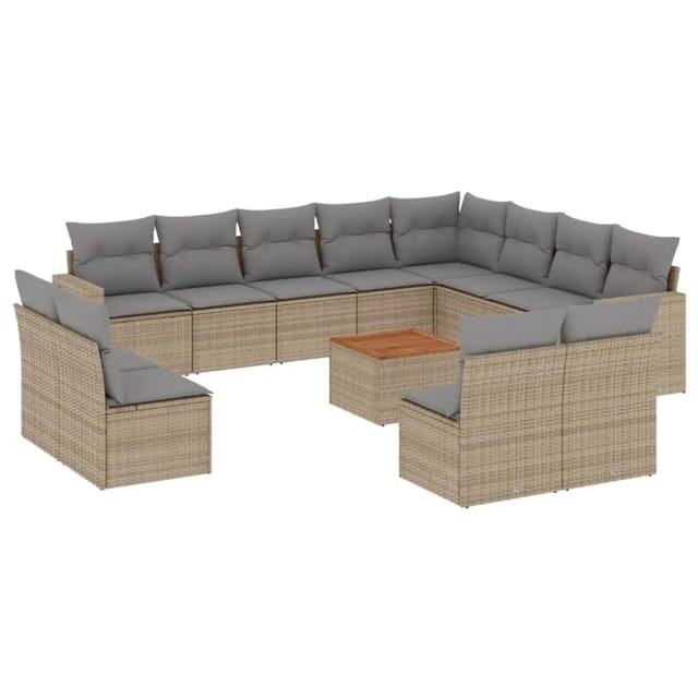 vidaXL 13-Tlg Garten-Sofagarnitur mit Kissen Beige Poly Rattan 3256703