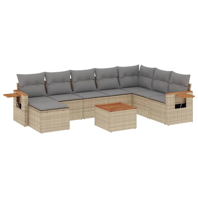 vidaXL 9-Tlg Garten-Sofagarnitur mit Kissen Beige Poly Rattan 3227095