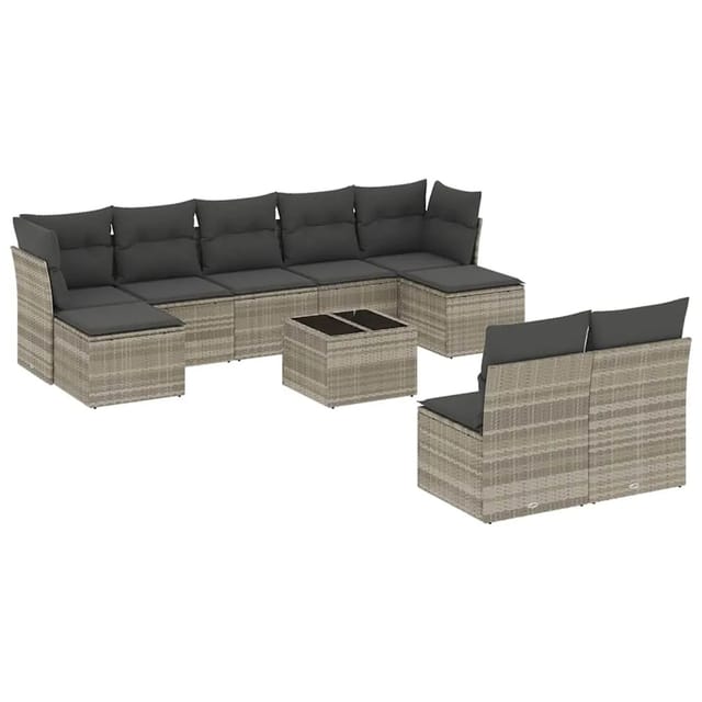 vidaXL 10-Tlg Garten-Sofagarnitur mit Kissen Hellgrau Poly Rattan 3218282