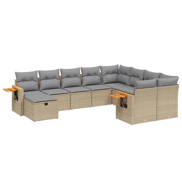 vidaXL 10-Tlg Garten-Sofagarnitur mit Kissen Beige Poly Rattan 3259560