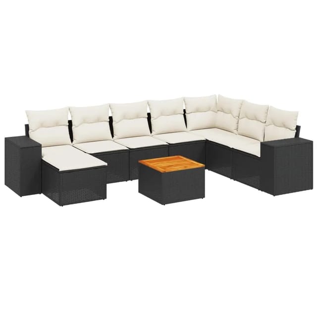 vidaXL 9-Tlg Garten-Sofagarnitur mit Kissen Schwarz Poly Rattan 3257911