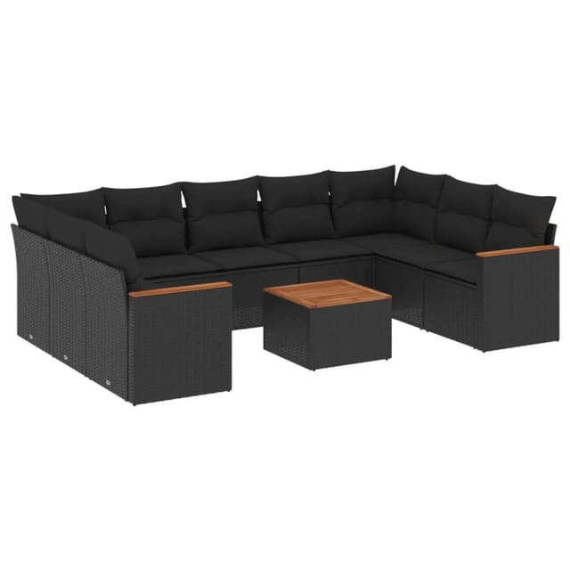 vidaXL 10-Tlg Garten-Sofagarnitur mit Kissen Schwarz Poly Rattan 3226279