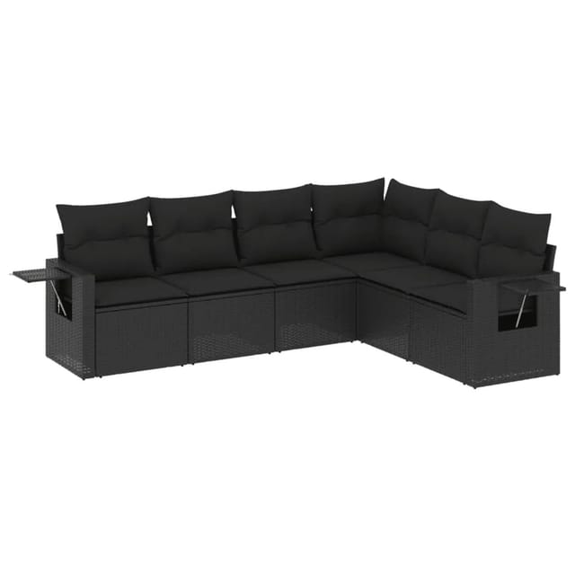vidaXL 6-Tlg Garten-Sofagarnitur mit Kissen Schwarz Poly Rattan 3252542