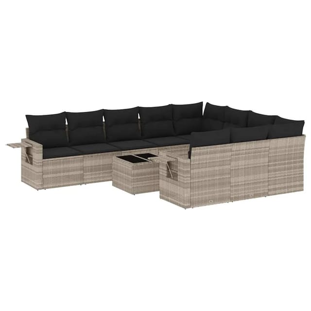 vidaXL 11-Tlg Garten-Sofagarnitur mit Kissen Hellgrau Poly Rattan 3220701