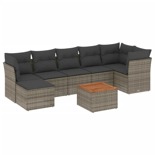 vidaXL 8-Tlg Garten-Sofagarnitur mit Kissen Grau Poly Rattan 3223757