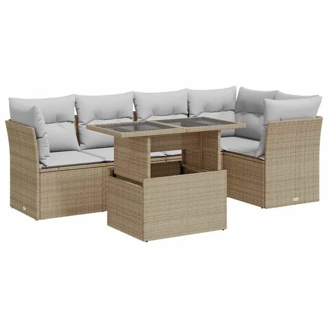 vidaXL 6-Tlg Garten-Sofagarnitur mit Kissen Beige Poly Rattan 3326160